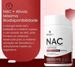 NAC 600mg 120 Cápsulas 4 Meses de Uso, Longa Duração 2x Mais, com Molibdênio e Selênio, Fortalvit